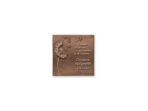 [ST-SK-31529] Bronzová doska s pampeliškou na náhrobok, 15×15 cm
