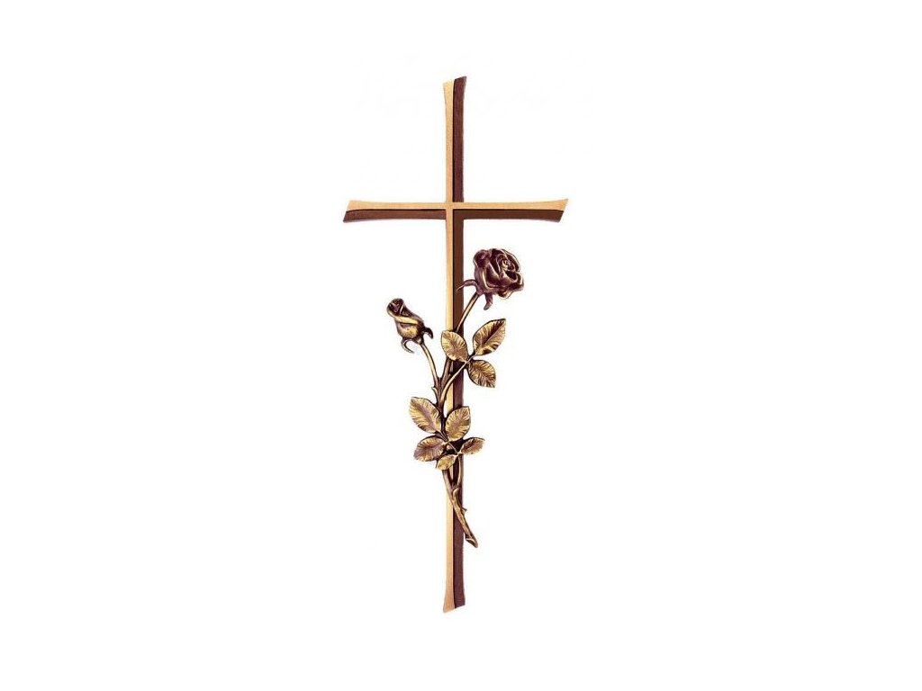 Náhrobný kríž Kursiva s ružou, bronz, 30×13 cm alebo 40×15 cm