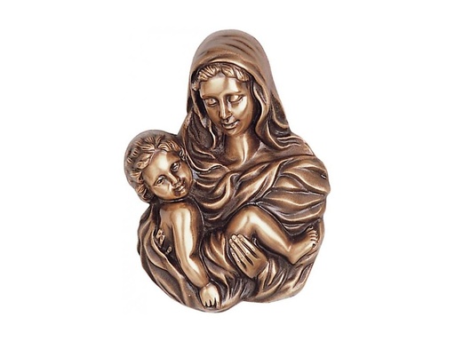 [ST-SK-34520] Bronzová Madona s dieťaťom na náhrobok, 22×16 cm