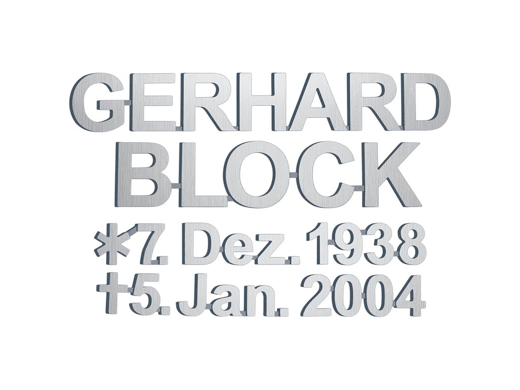 Bronzový nápis Gerhard Block na náhrobok