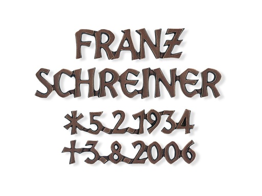 [ST-SK-SZ044] Bronzový nápis Schreiner na náhrobok, 5 mm